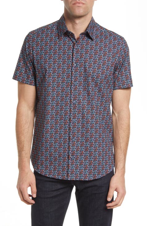 Floral Short Sleeve Stretch Button-Up Shirt