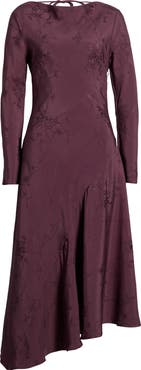 Stine Goya Floral Jacquard Open Back Asymmetric Hem Midi Dress