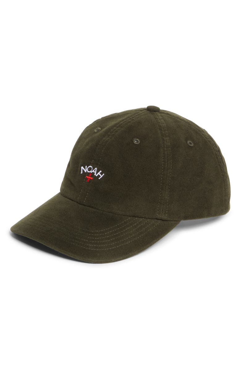 Noah Logo Embroidered Cotton Moleskin 6-Panel Adjustable Baseball Cap, Main, color, Olive