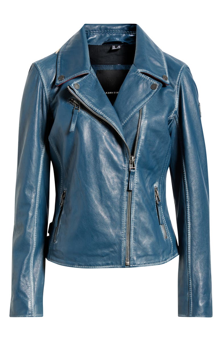 MAURITIUS Christy Leather Moto Jacket, Alternate, color, Americana Blue