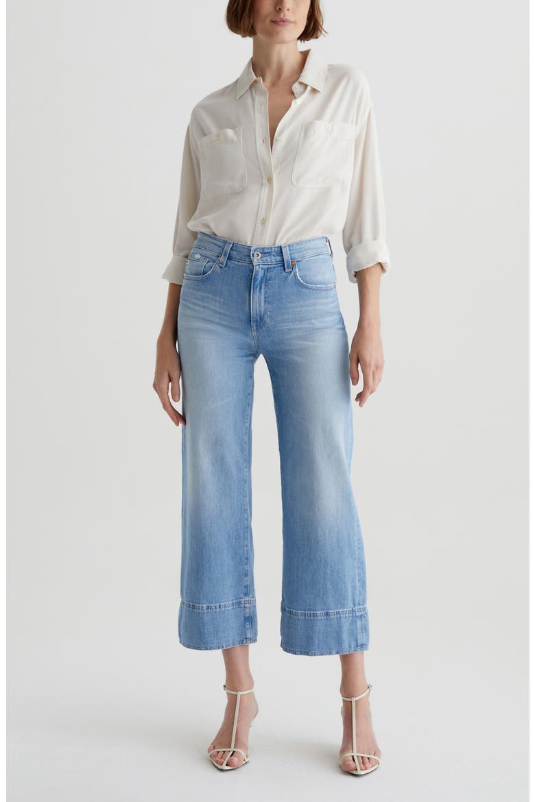 Saige High Waist Raw Hem Ankle Wide Leg Jeans, Alternate, color, DANA POINT