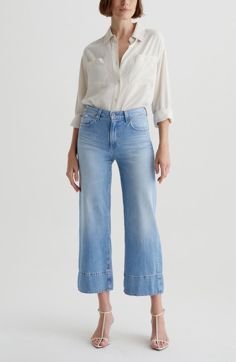 AG Saige High Waist Raw Hem Ankle Wide Leg Jeans, Alternate, color, Dana Point