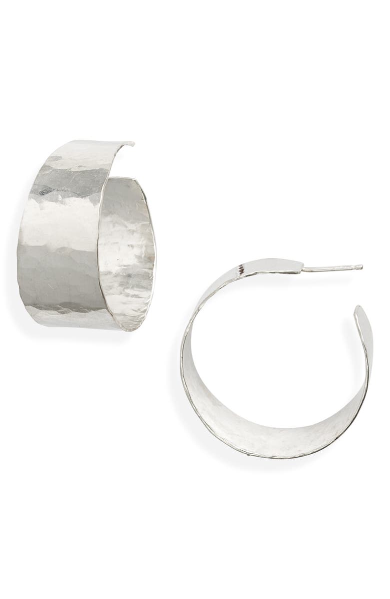 Nashelle Mood Medium Hammered Hoop Earrings, Main, color, Sterling Silver