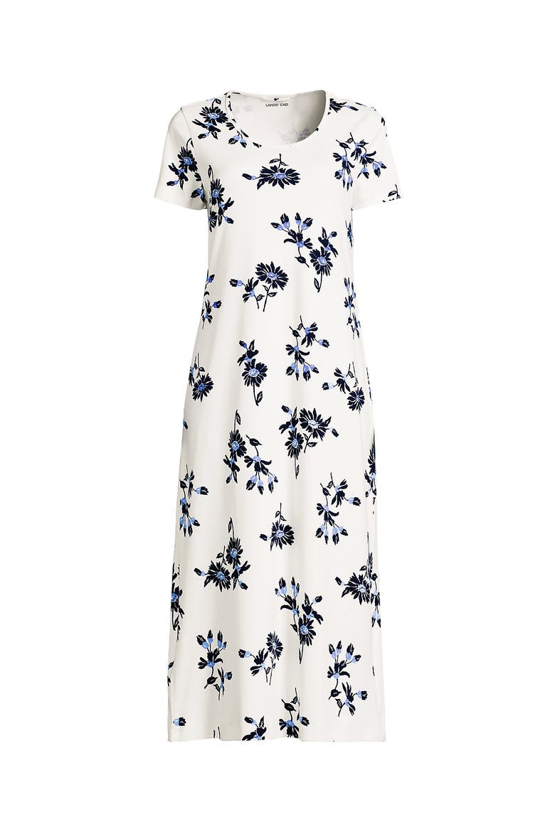 Cotton Short Sleeve Midcalf Nightgown, Alternate, color, Ivory/Deep Sea Floral