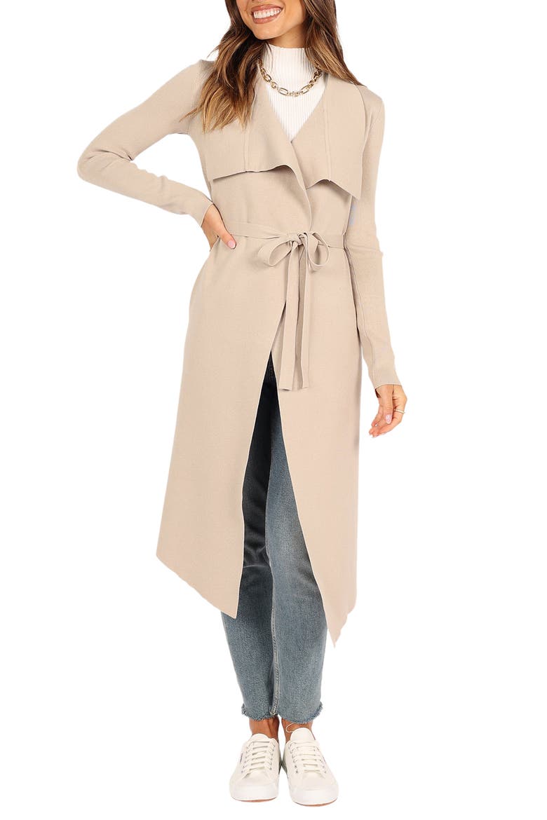Audrina Tie Front Longline Cardigan, Main, color, STONE