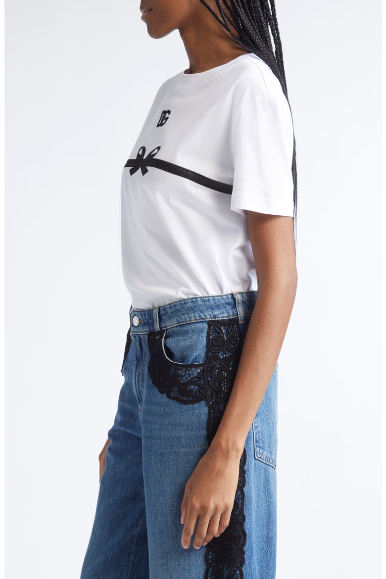 Logo Embroidered Bow Appliqué T-Shirt, Alternate, color, W0800 BIANCO OTTICO
