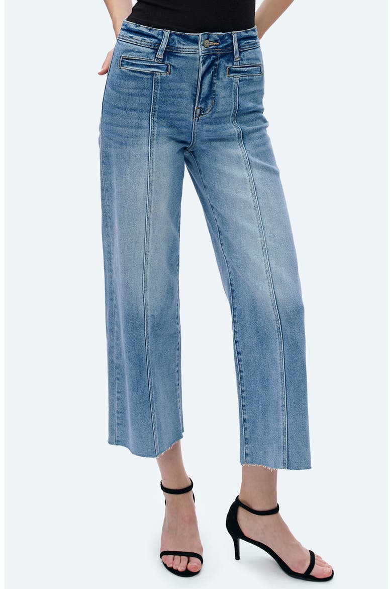 Seamed High Waist Raw Hem Crop Wide Leg Jeans, Main, color, ICE BLUE
