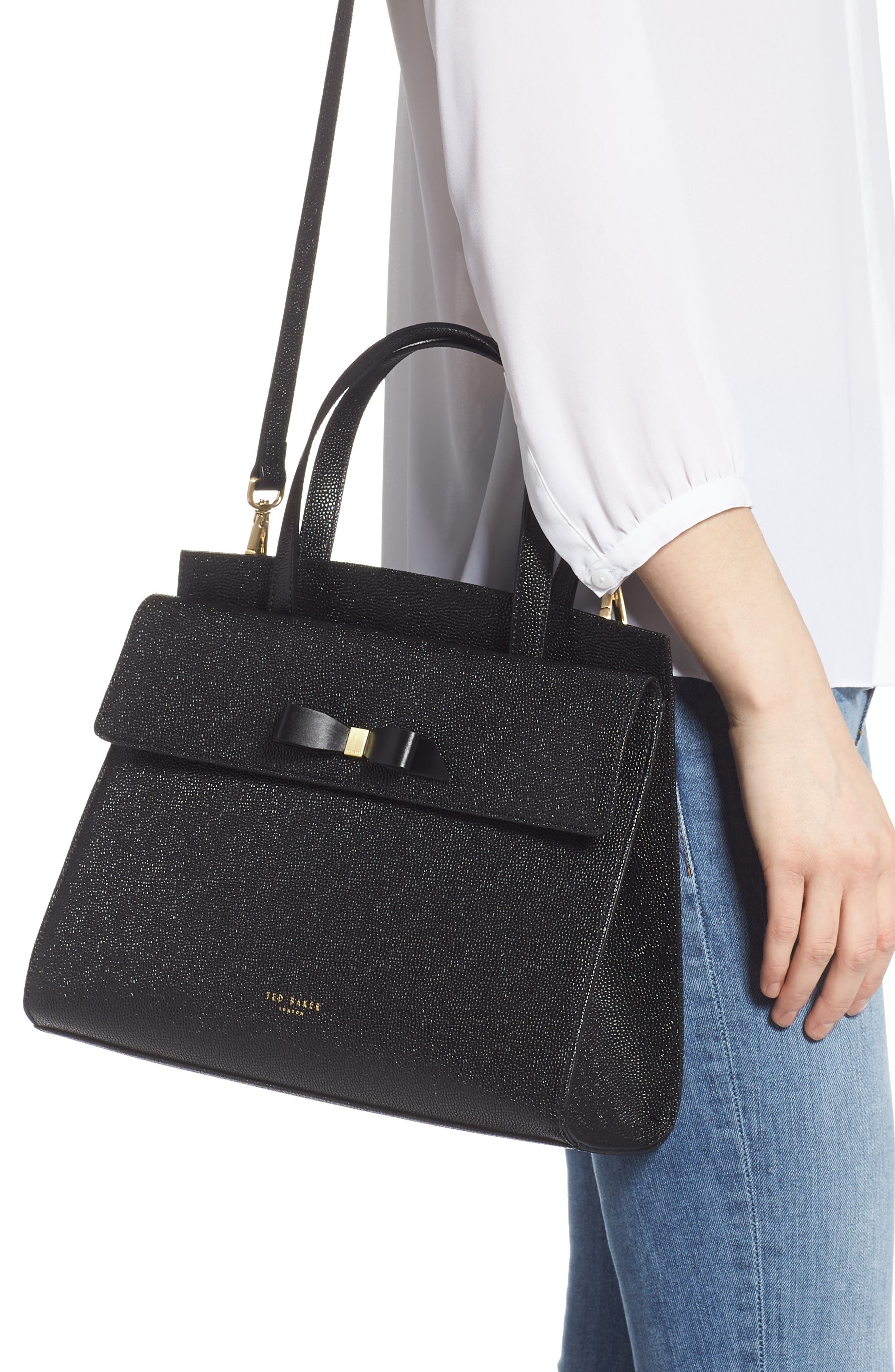 Ted Baker London Aarilli Bow Leather Satchel, Alternate, color, 