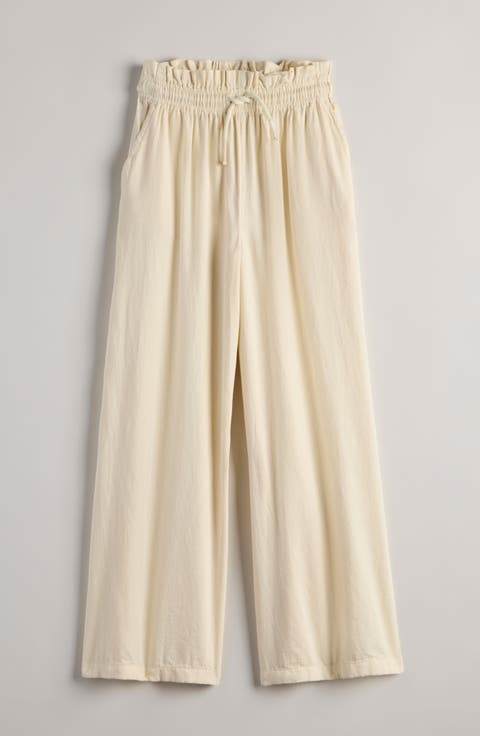 Kids' Wide Leg Paperbag Waist Cotton Pants