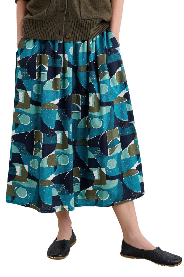 Mevagissey Organic Cotton Midi Skirt, Main, color, PENWITH ABSTRACT EMULSION
