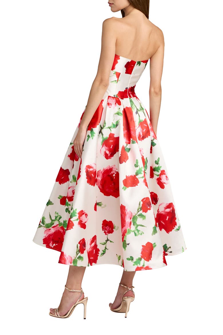 Strapless Floral Printed A Line Midi Dress, Alternate, color, Rose Multi