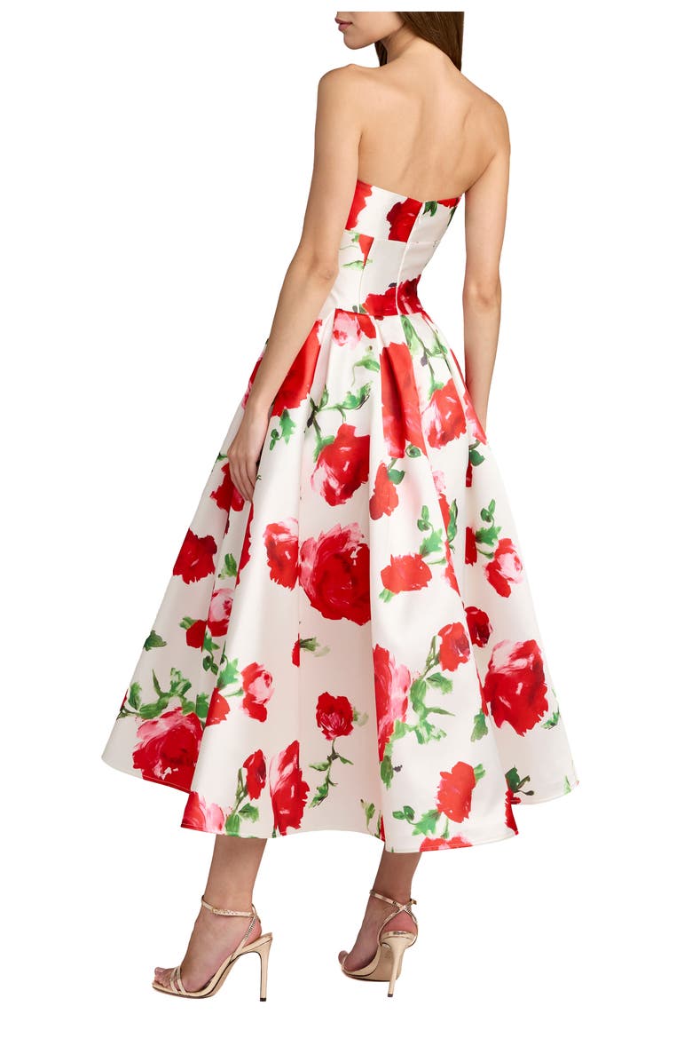 Mac Duggal Strapless Floral Printed A Line Midi Dress, Alternate, color, Rose Multi