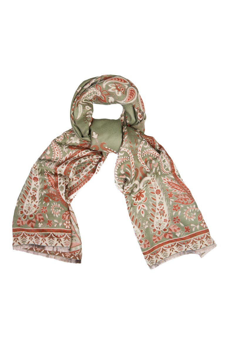 Pale Paisley Reversible Print Scarf, Main, color, SAGE
