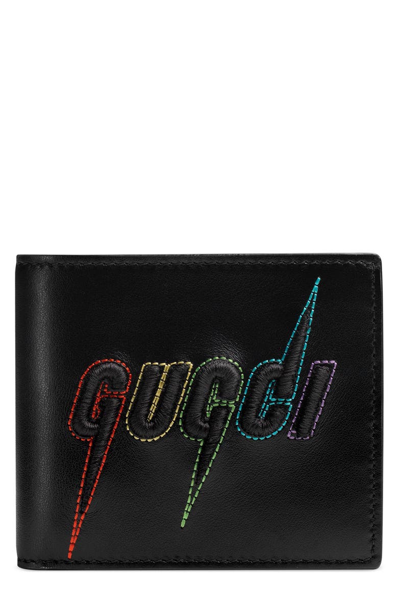 Blade Embroidered Wallet, Main, color, BLACK