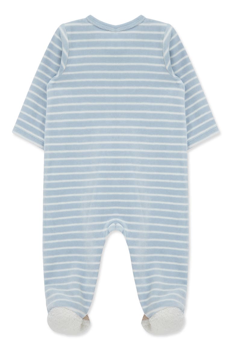 Fluffy Pup Velour Zip Footie, Alternate, color, BLUE STRIPE