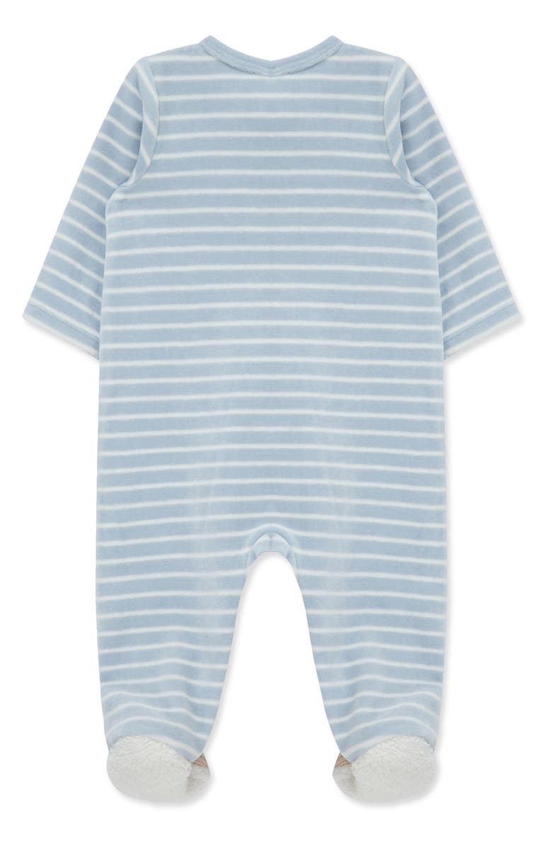 Little Me Fluffy Pup Velour Zip Footie, Alternate, color, Blue Stripe