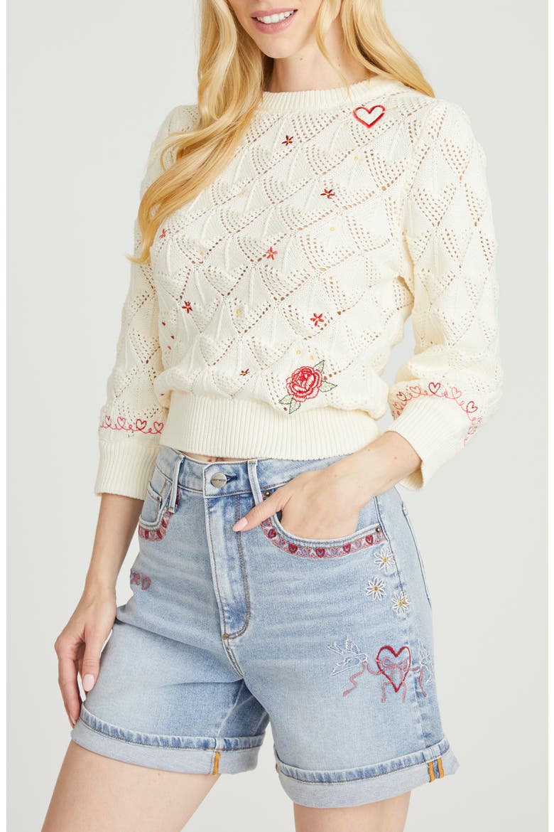 Love Letters Pointelle Cotton Sweater, Main, color, IVORY