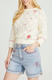 Driftwood Love Letters Pointelle Cotton Sweater