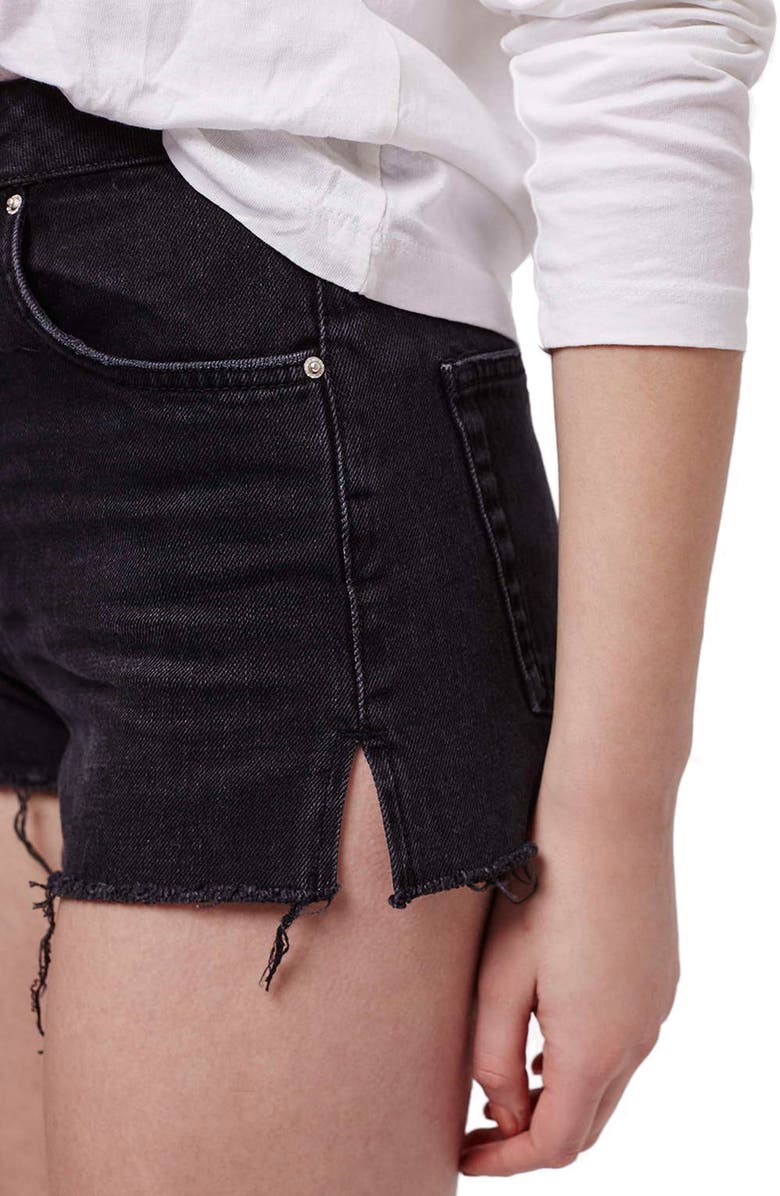 Topshop Raw Edge Denim Shorts, Alternate, color,