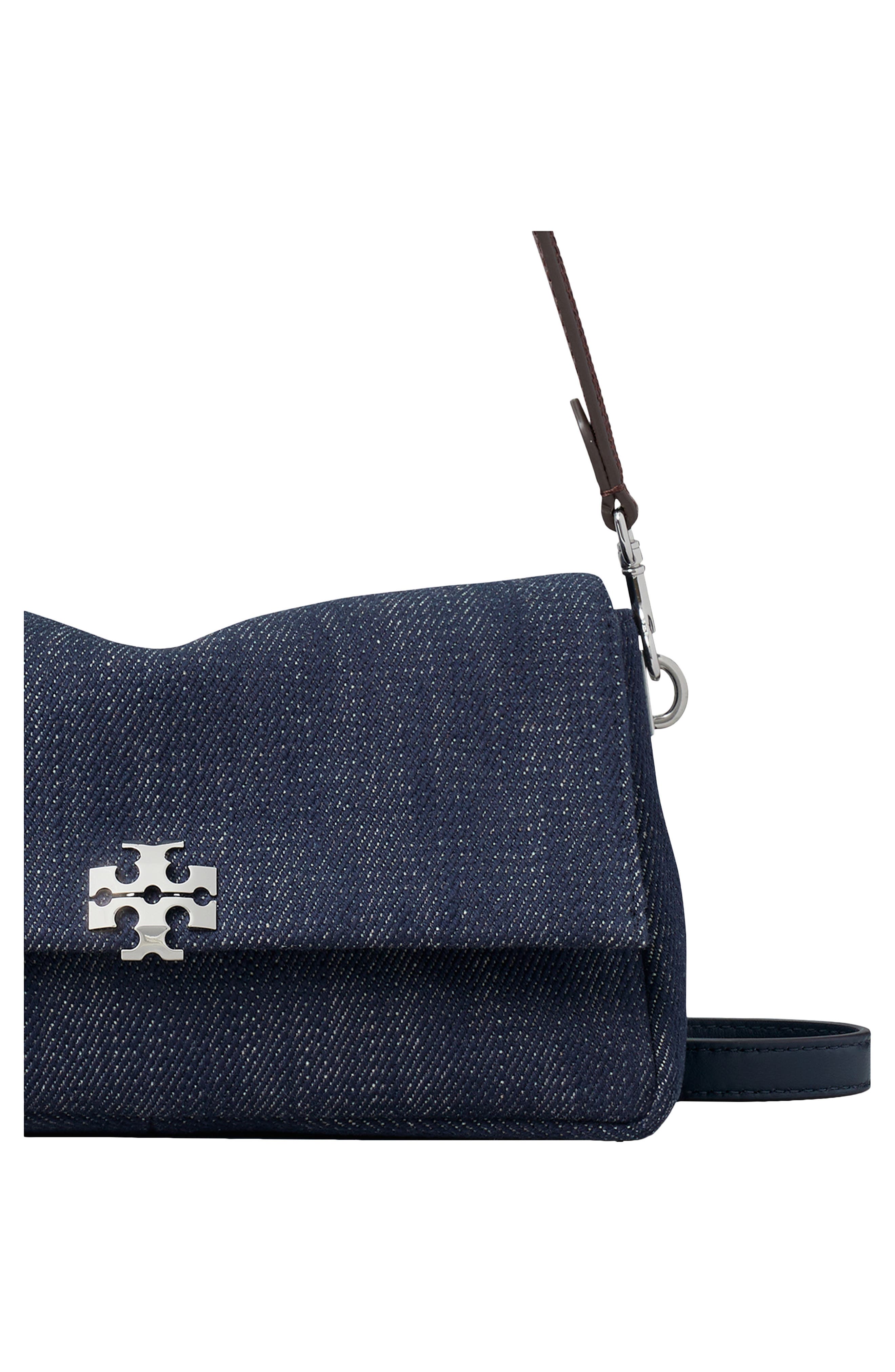 Tory Burch Small Charlie Denim Shoulder Bag, Alternate, color, Midnight
