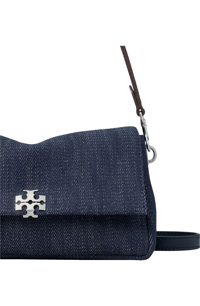 Tory Burch Small Charlie Denim Shoulder Bag, Alternate, color, Midnight