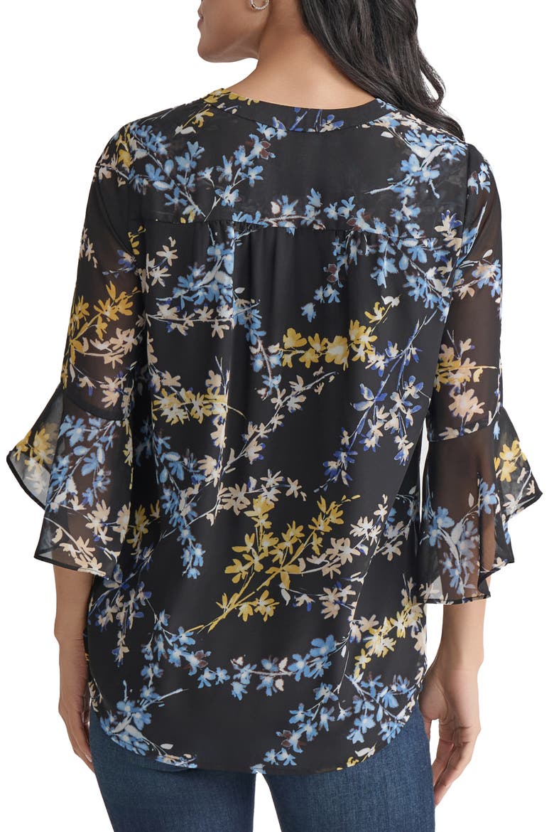 Floral Flutter Sleeve Top, Alternate, color, JONES BLACK MULTI