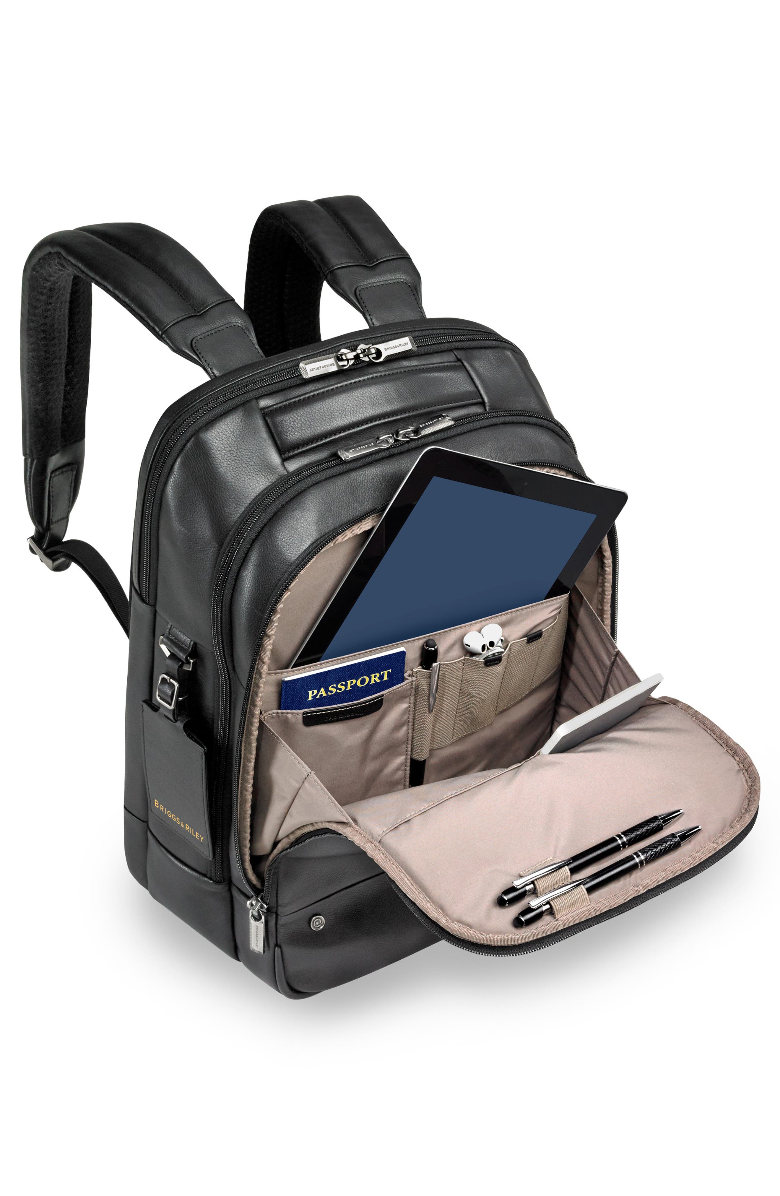 Briggs & Riley Medium Leather RFID Pocket Laptop Backpack, Alternate, color, 