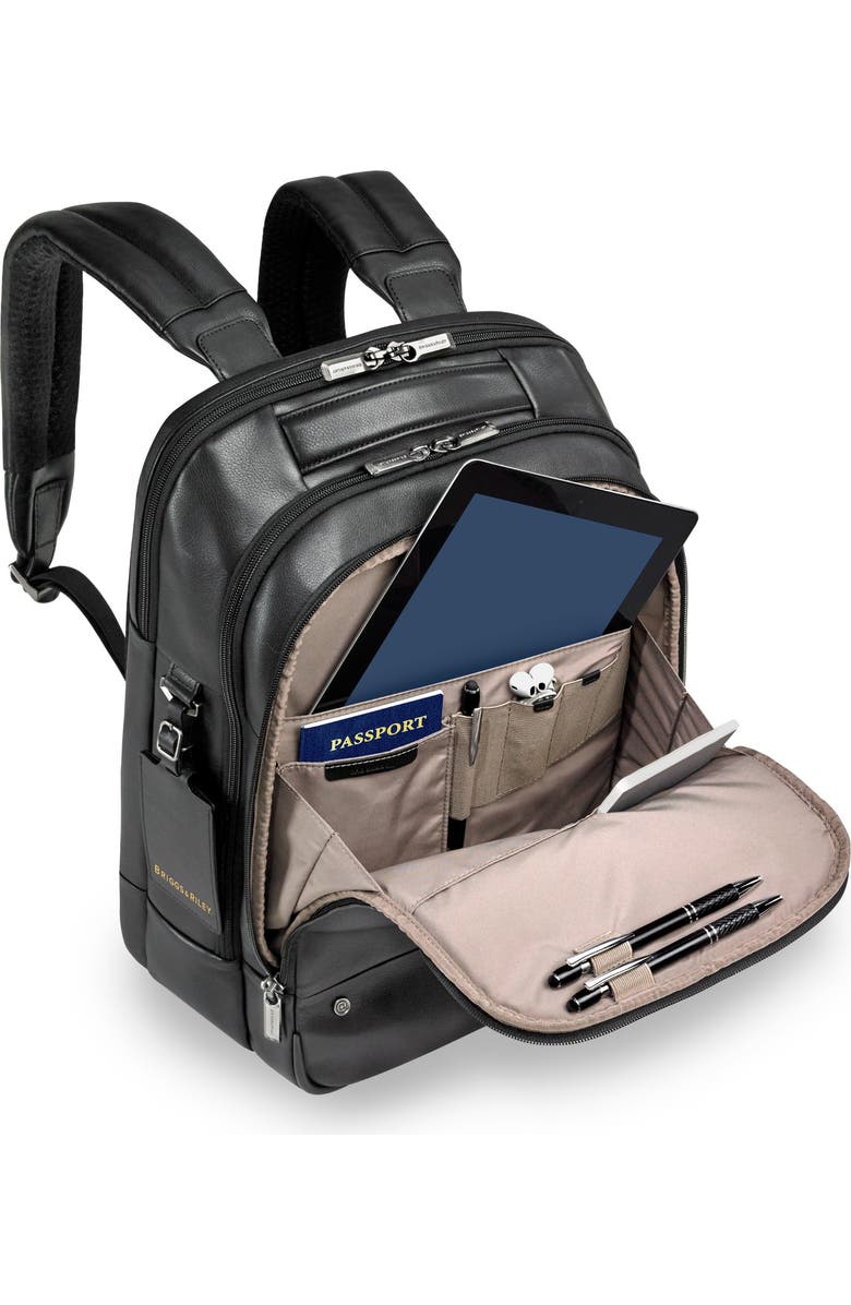 Briggs & Riley Medium Leather RFID Pocket Laptop Backpack, Alternate, color,