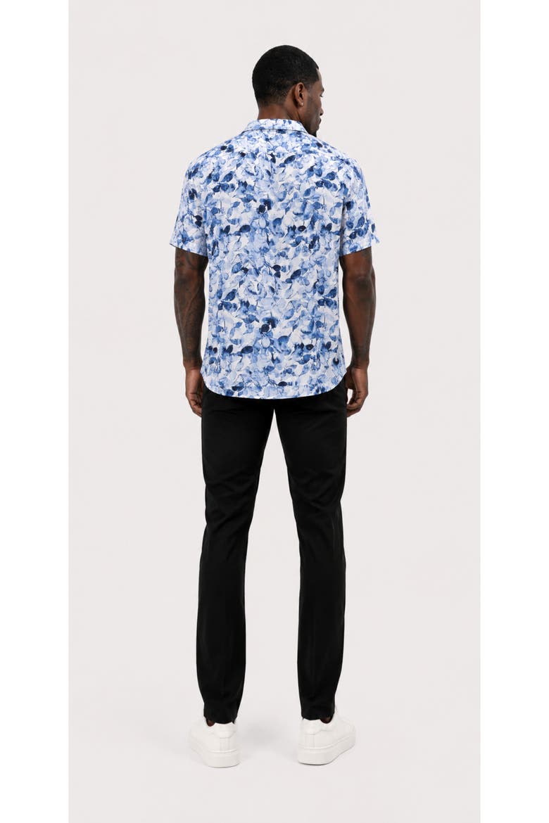 Tropical Print Button-Down Hawaiian Camp Shirt, Alternate, color, Anchorage Indigo