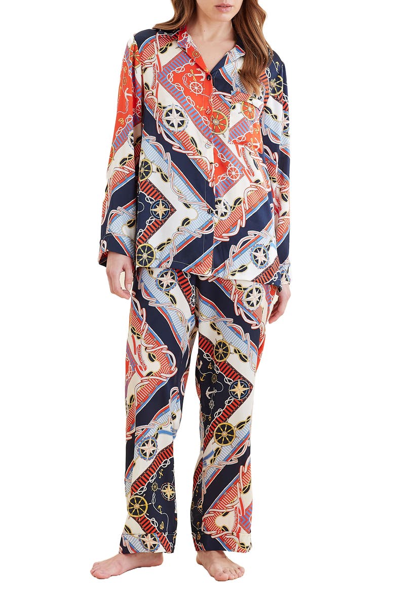 Papinelle Marine Silk Print Pajamas, Alternate, color,