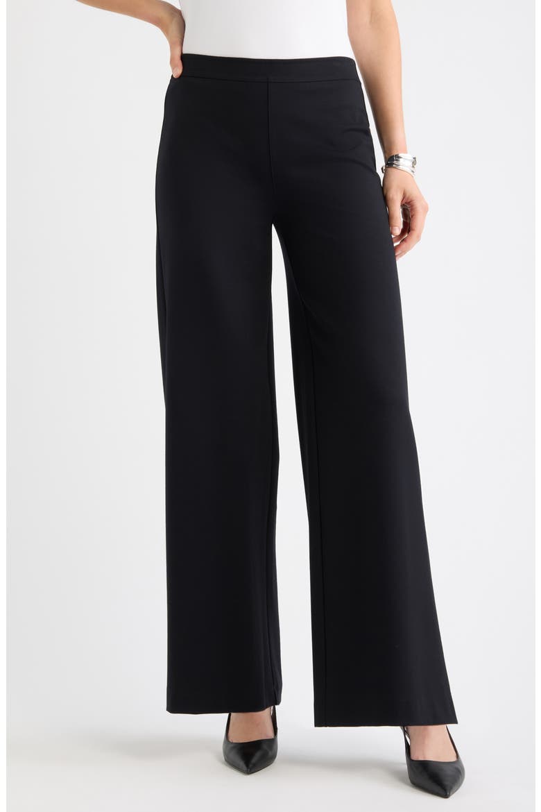 Ponte High Waist Wide Leg Pants, Main, color, BLACK