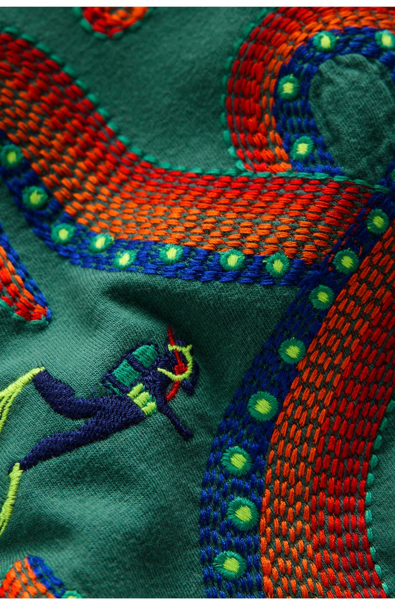 Mini Boden Kids' Embroidered Superstitch T-Shirt, Alternate, color, Spruce Green Octopus