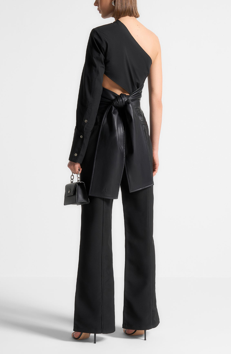 Manière De Voir Coralie One Sleeve Leather Wrap Top, Alternate, color, Black