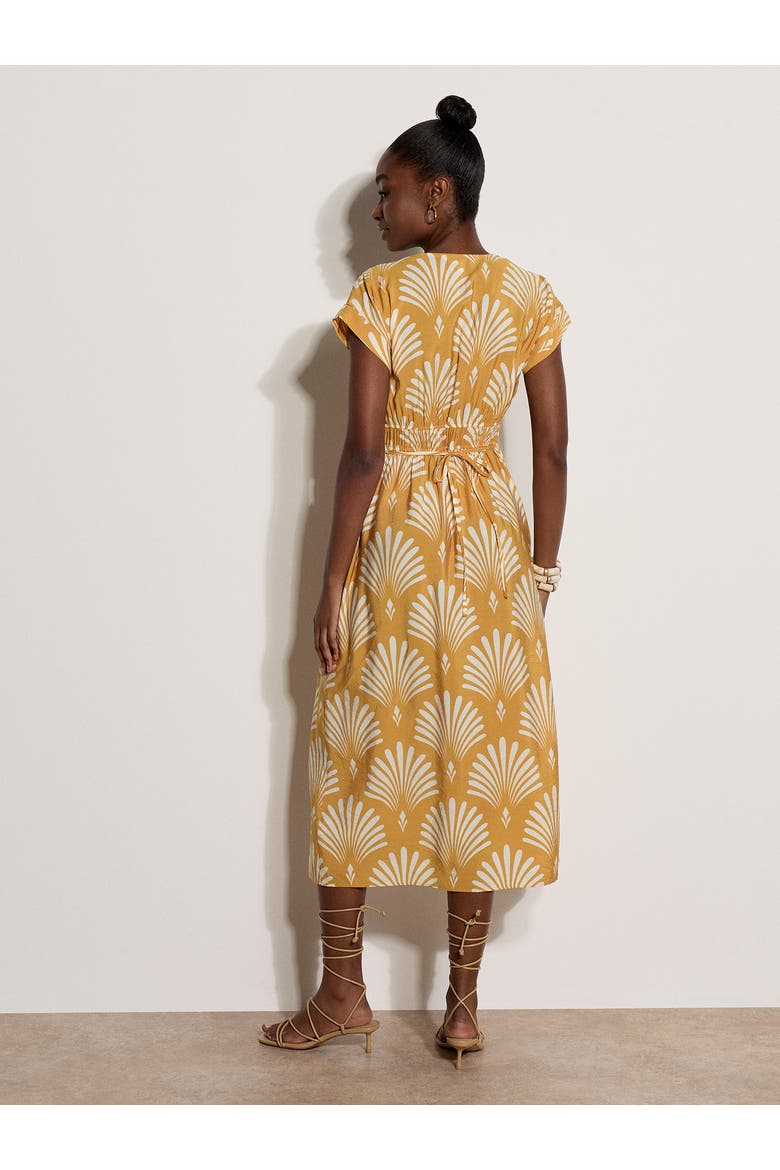 Palm Geo Smock Waist Dress, Alternate, color, Mustard