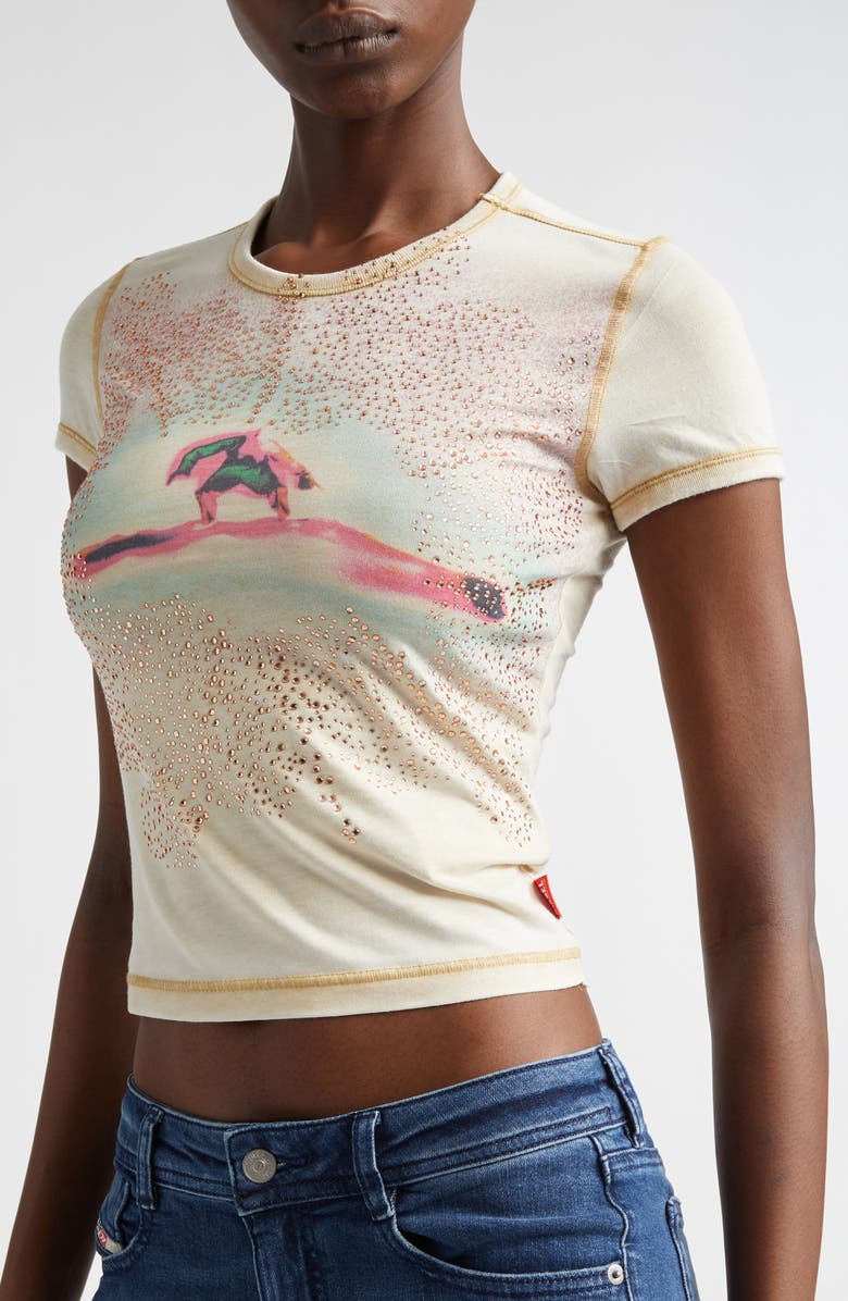 DIESEL<sup>®</sup> T-Uncuties Rhinestone Embellished Graphic T-Shirt, Alternate, color, Latte