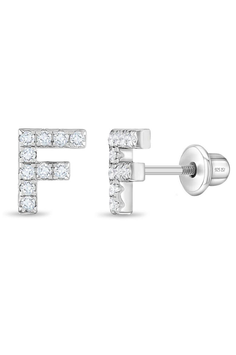 Cubic Zirconia Letter Initial Earrings, Main, color, Letter F