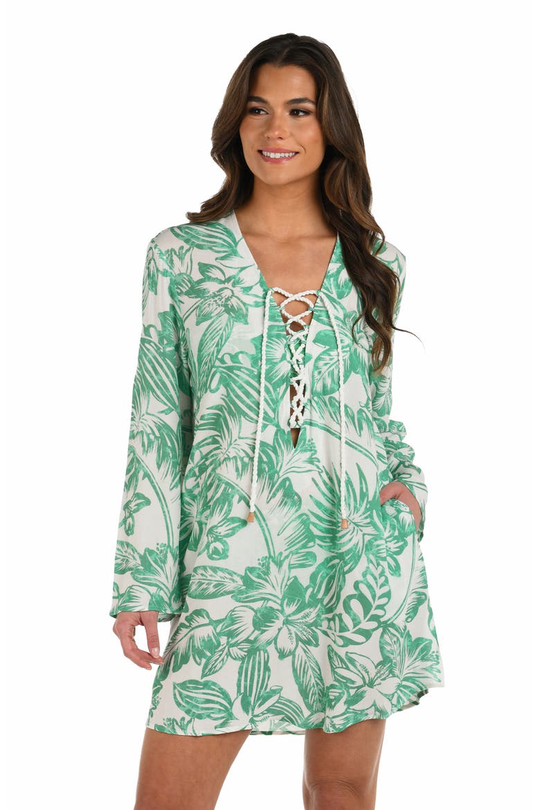 Batiki V-Neck Cover-Up Tunic, Alternate, color, EUCALYPTUS