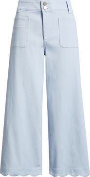 Wit & Wisdom Scallop Patch Pocket High Waist Crop Wide Leg Twill Pants