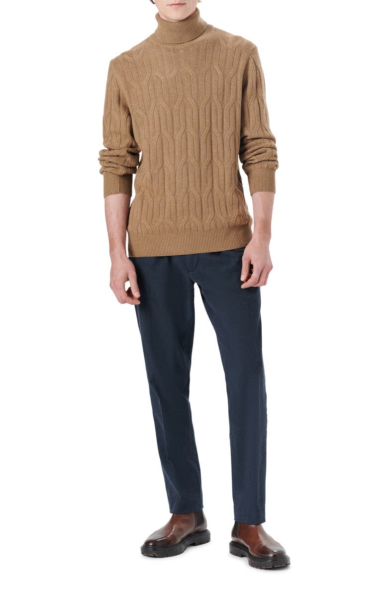 Bugatchi Cable Knit Turtleneck Sweater, Alternate, color, Tobacco