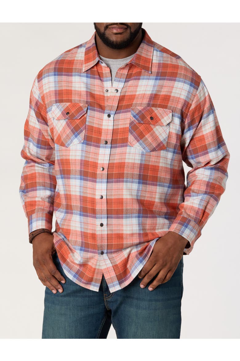 Big & Tall Large Plaid Flannel Sport Shirt V3, Alternate, color, RED ORANGE