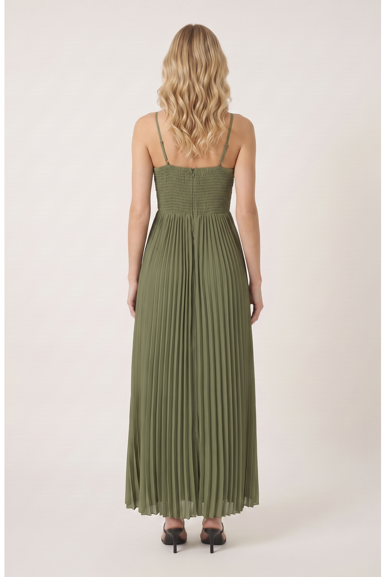 Pleated Bustier Maxi Dress with Adjustable Straps and Smocked Back, Alternate, color, Green