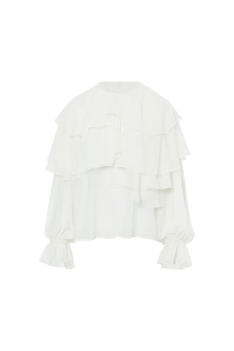 Ruffled Long-Sleeve Blouse with Elasticated Cuffs