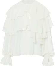 Gizia Ruffled Long-Sleeve Blouse with Elasticated Cuffs