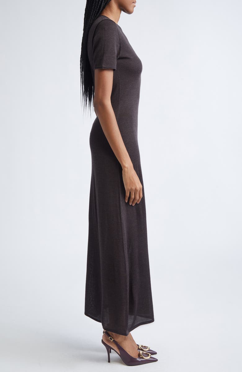 FERRAGAMO Straight Cut Sheer Cashmere, Wool & Silk Maxi T-Shirt Dress, Alternate, color, Dark Expresso Mel