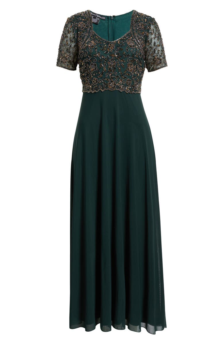 Pisarro Nights Beaded Bodice A-Line Gown, Alternate, color, Hunter 317