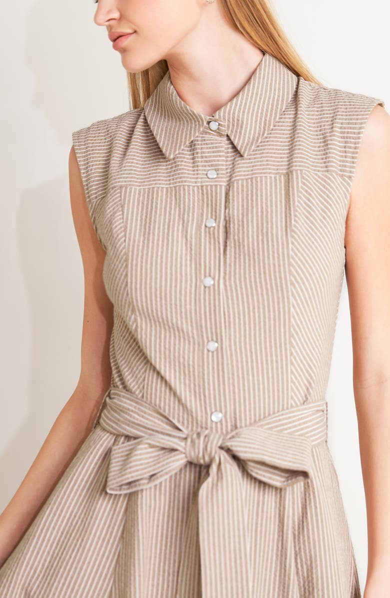 FREEMARKET Pinstripe Midi Dress, Alternate, color, Taupe