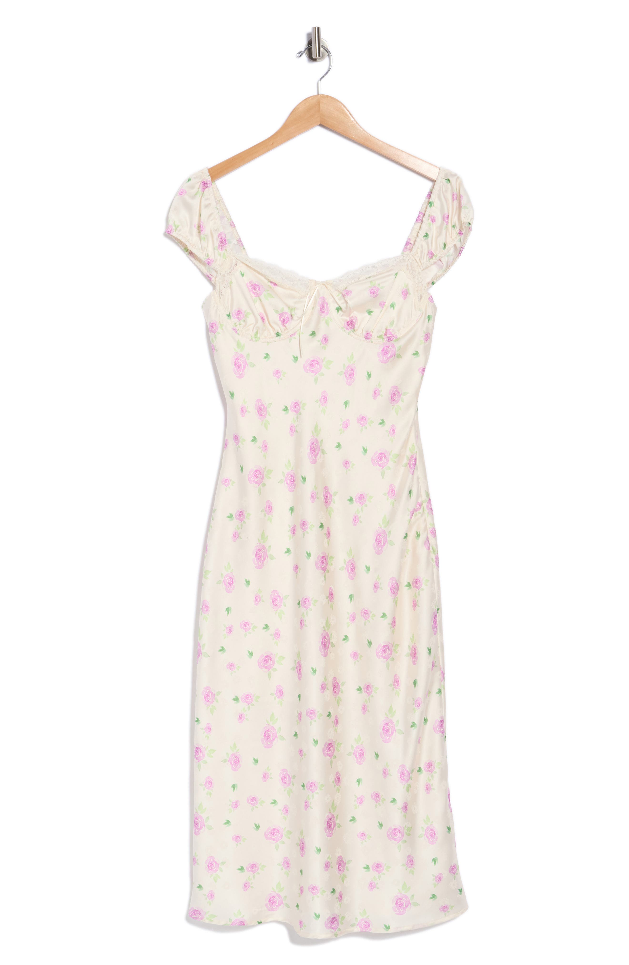 Lush Floral Cap Sleeve Satin Midi Dress (Women) | Nordstromrack