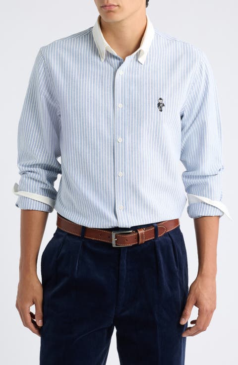 Babar Striped Cotton Blend Oxford Shirt