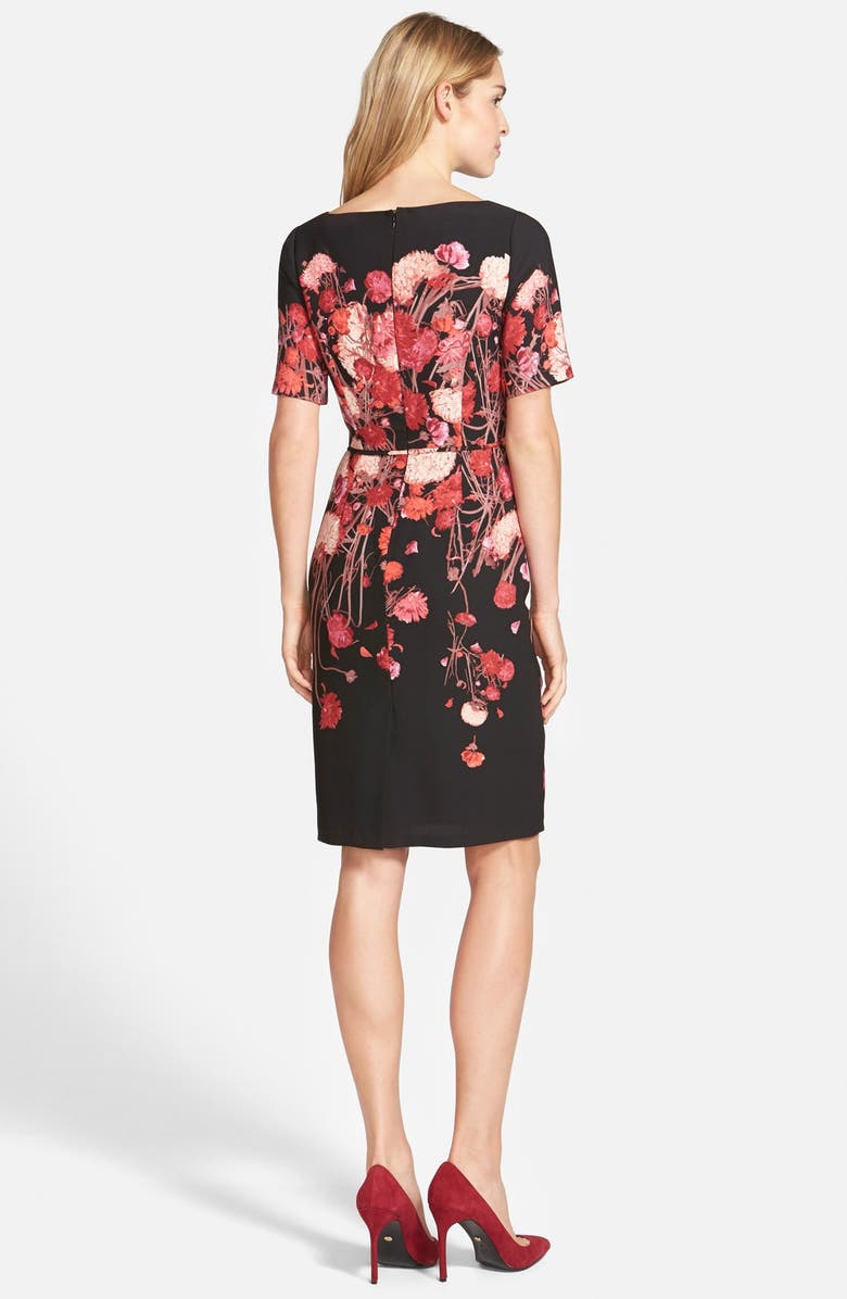 Adrianna Papell Placed Floral Print Crepe Sheath Dress, Alternate, color, 