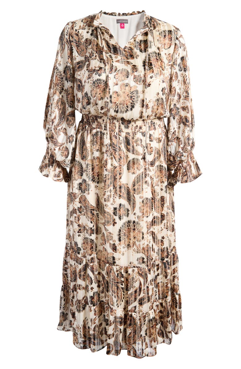 Vince Camuto Print Tie Neck Long Sleeve Maxi Dress, Alternate, color, 